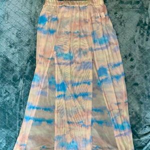 Long maxi-like swim suit skirt cover with slits